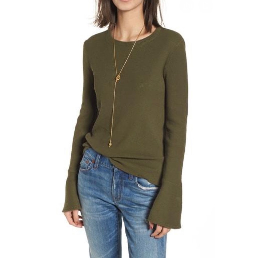 Madewell Ruffle Cuff Ribbed Top Size Small Green